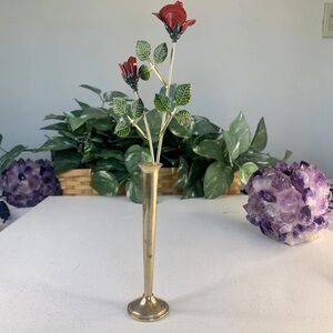 Ted Arnold Metal Desk Rose Flower Vase Gold Red VTG Mid Century Modern 10.25"